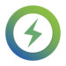 Icon von einem grünen Blitz in einem weißen Kreis mit grün-blauem Rand.